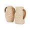 Beige Paper Mache Honeycomb Inspired Jug Vase with Wooden Handle Set